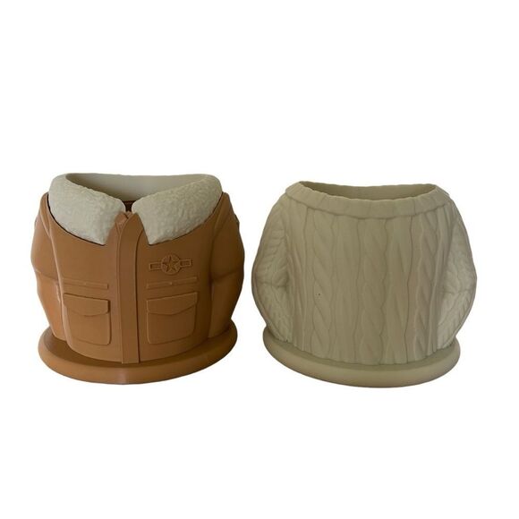 Cozy Duo: Cable Sweater & Aviator Jacket Planter Set - Perfect Grandma & Grandpa - Picture 4 of 13